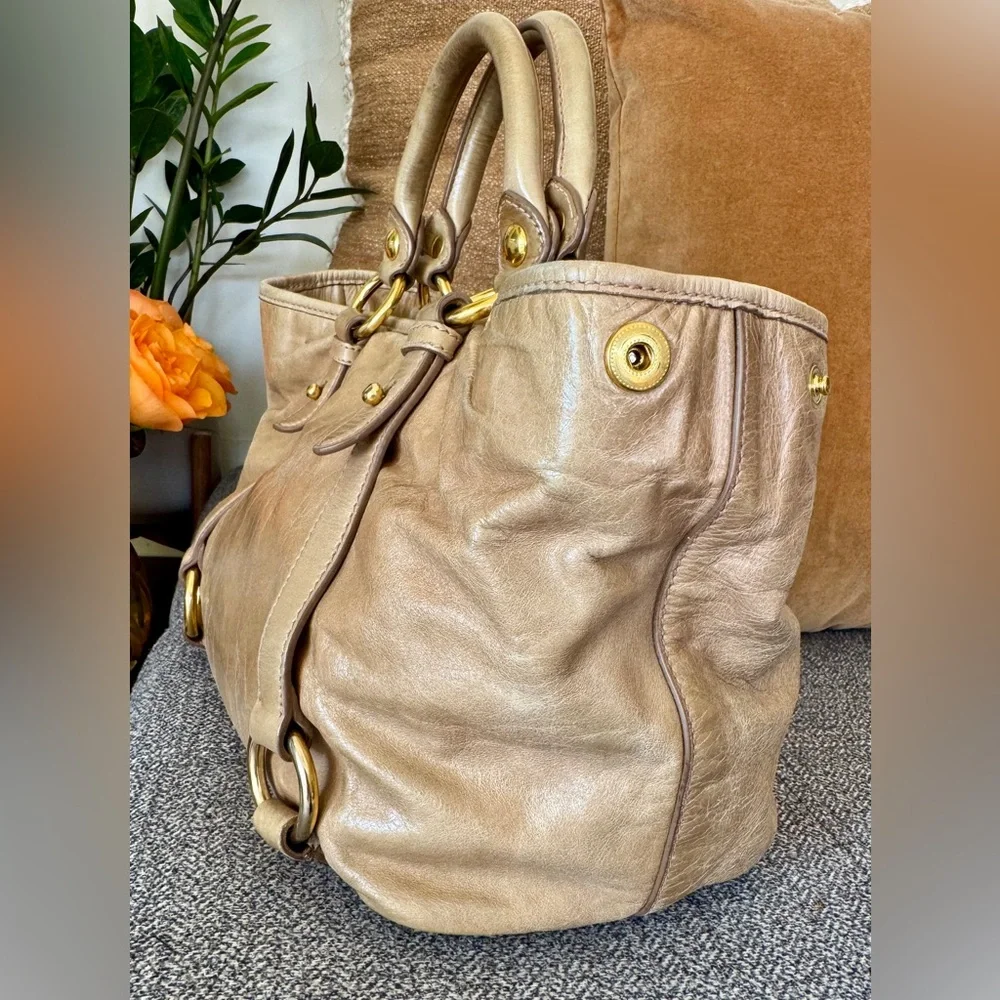 Miu Miu Vitello Lux Tan Leather Satchel with Gold Hardware - Picture 15 of 17